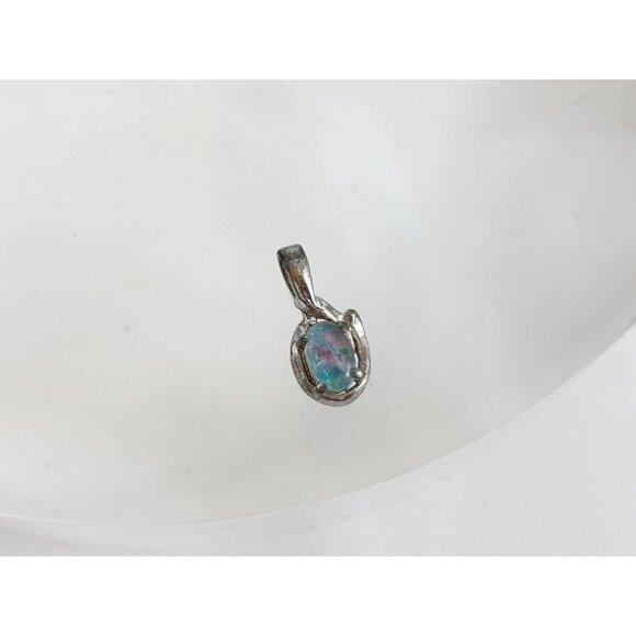 Faux Opal Stone Teeny Tiny Sterling Silver 925 Little Vintage Pendant | Charm - Picture 4 of 7